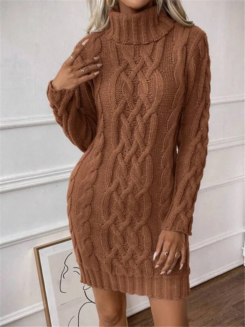 Cable Knit Turtleneck Mini Dress Knit Mini Dresses | Chuzko.com