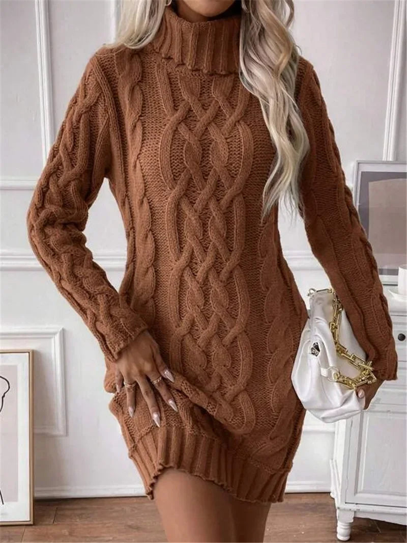 Cable Knit Turtleneck Mini Dress Knit Mini Dresses | Chuzko.com