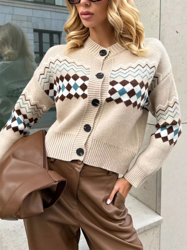 Argyle Check Knit Cropped Cardigan Cardigans | Chuzko.com