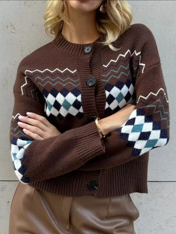 Argyle Check Knit Cropped Cardigan Cardigans | Chuzko.com