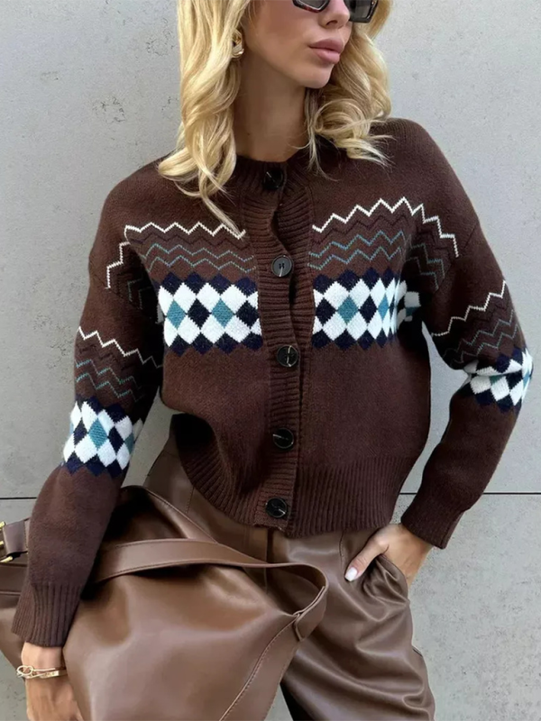 Argyle Check Knit Cropped Cardigan Cardigans | Chuzko.com