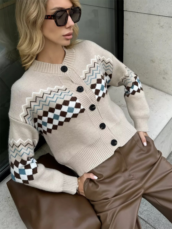 Argyle Check Knit Cropped Cardigan Cardigans | Chuzko.com