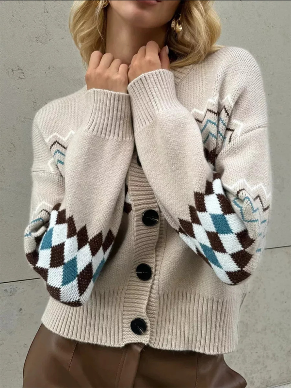 Argyle Check Knit Cropped Cardigan Cardigans | Chuzko.com