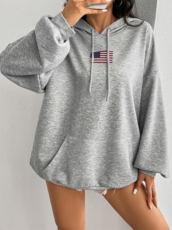 Heather Grey Pullover Hoodie with American Pride Patch Hoodies | Chuzko.com