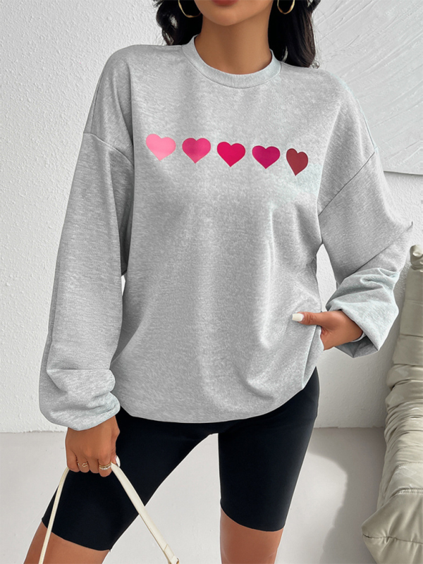 Lively Hearts Print Oversized Gray Sweatshirts Sweatshirts | Chuzko.com