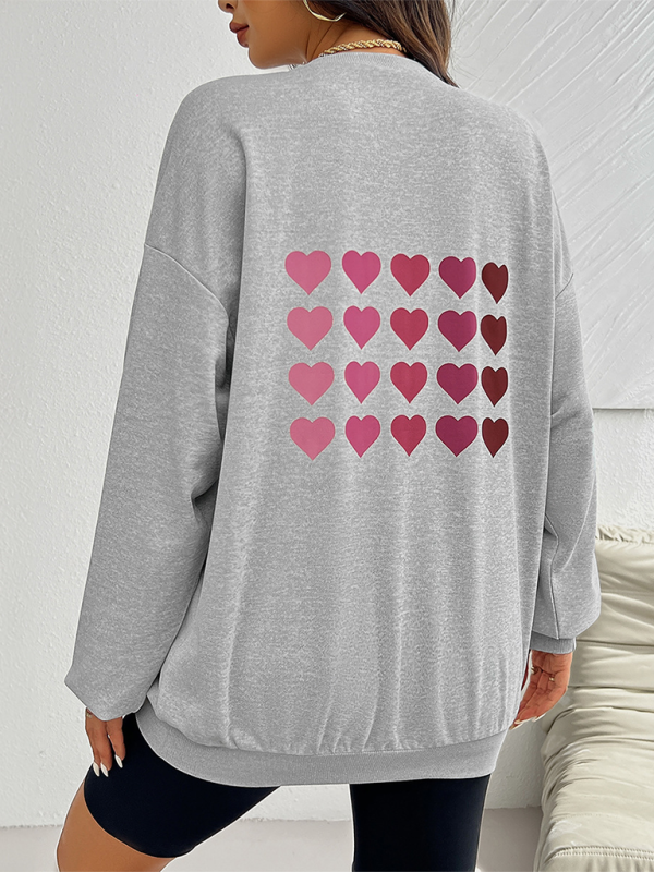 Lively Hearts Print Oversized Gray Sweatshirts Sweatshirts | Chuzko.com