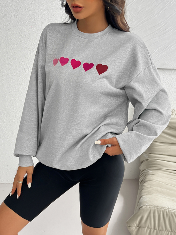 Lively Hearts Print Oversized Gray Sweatshirts Sweatshirts | Chuzko.com