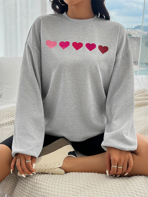 Lively Hearts Print Oversized Gray Sweatshirts Sweatshirts | Chuzko.com