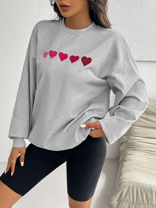 Lively Hearts Print Oversized Gray Sweatshirts Sweatshirts | Chuzko.com