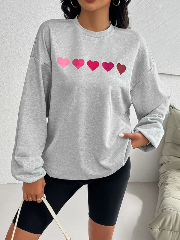 Lively Hearts Print Oversized Gray Sweatshirts	