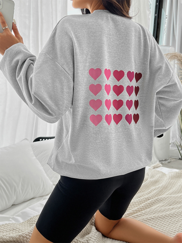 Lively Hearts Print Oversized Gray Sweatshirts Sweatshirts | Chuzko.com