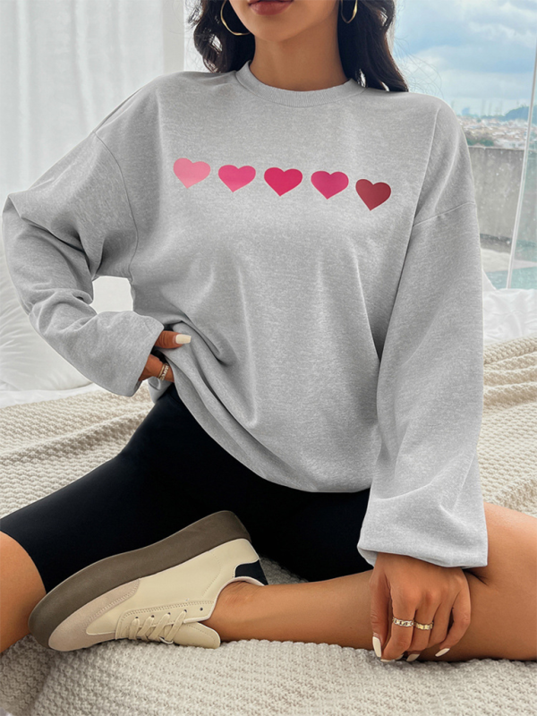 Lively Hearts Print Oversized Gray Sweatshirts Sweatshirts | Chuzko.com