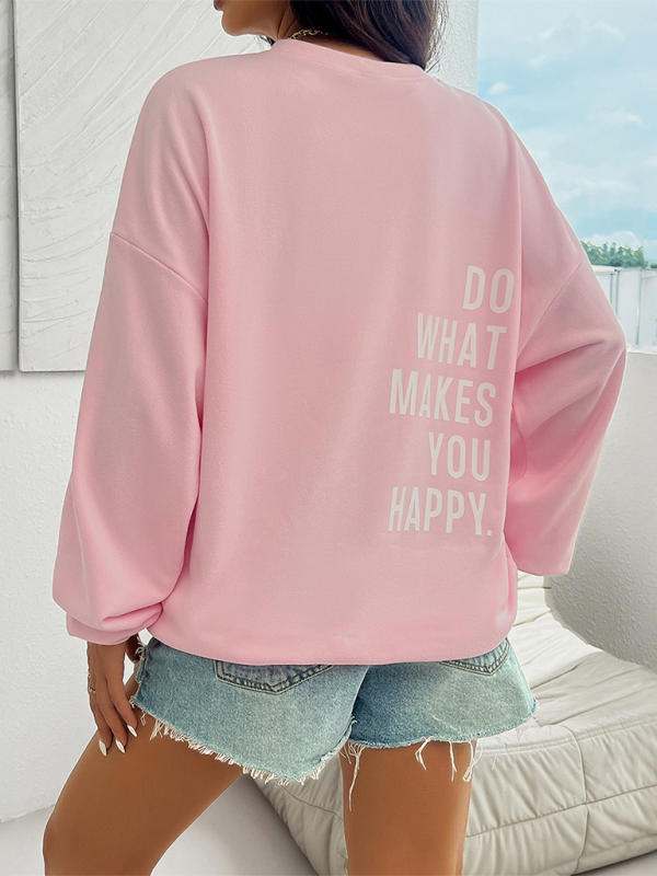 Inspirational “Do What Makes You Happy” Quote Pink Pullover | Chuzko.com