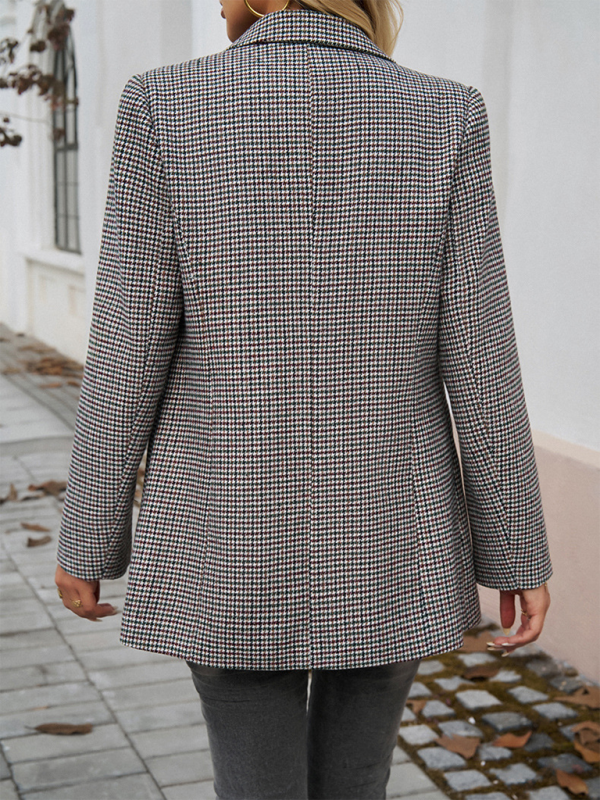 Classic Houndstooth Tailored Double Breasted Blazer Jacket for | Chuzko.com