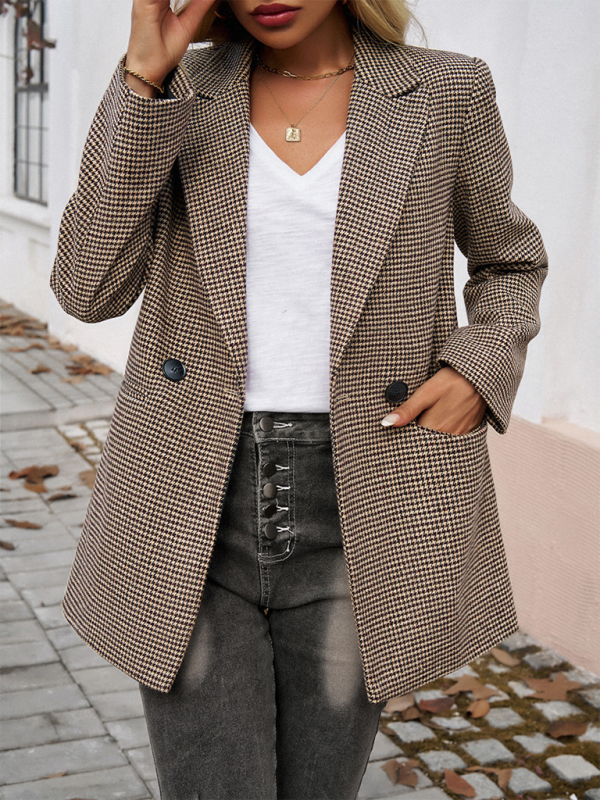 Classic Houndstooth Tailored Double Breasted Blazer Jacket for | Chuzko.com