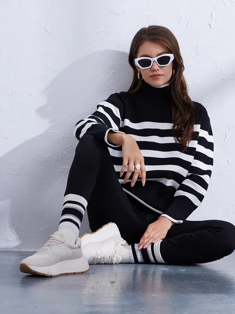 Women's Casual Striped Turtleneck Sweater Sweaters | Chuzko.com