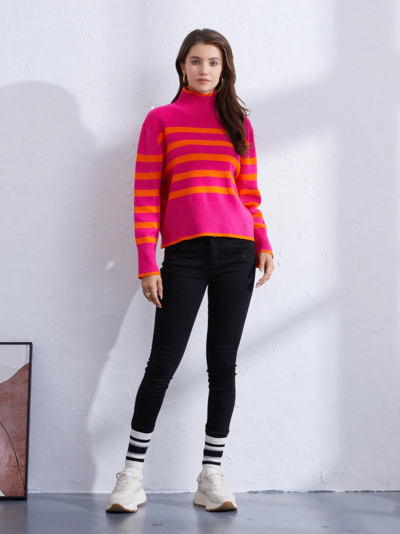 Women's Casual Striped Turtleneck Sweater Sweaters | Chuzko.com