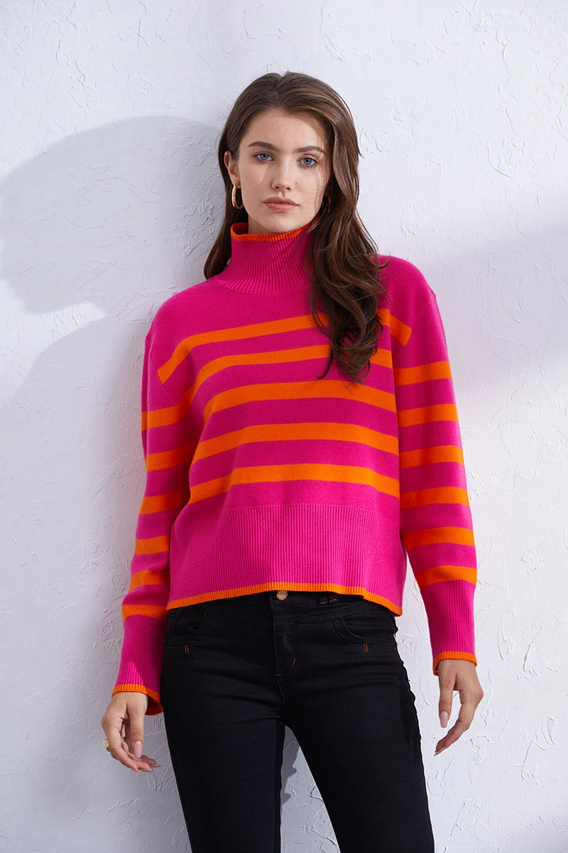 Women's Casual Striped Turtleneck Sweater Sweaters | Chuzko.com