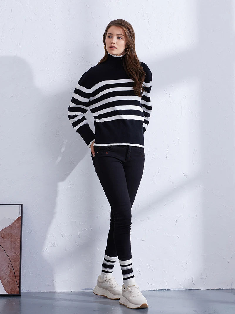 Women's Casual Striped Turtleneck Sweater Sweaters | Chuzko.com