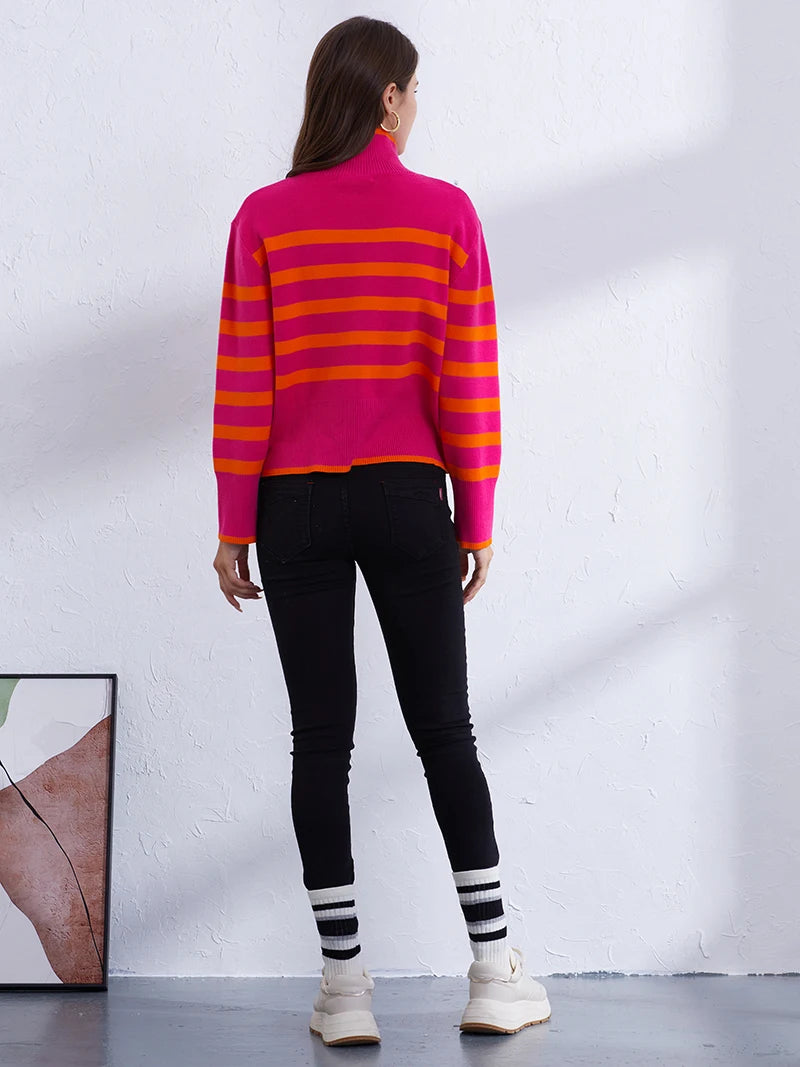 Women's Casual Striped Turtleneck Sweater Sweaters | Chuzko.com