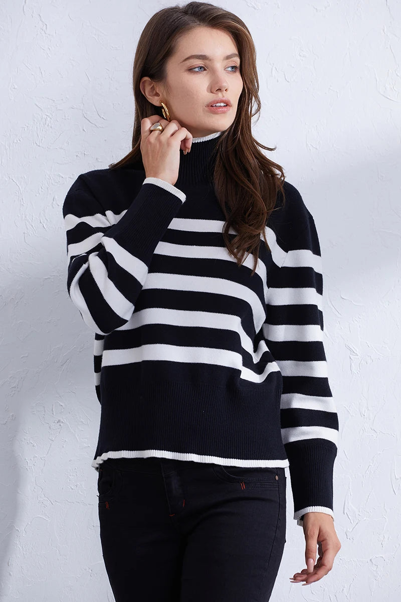 Women's Casual Striped Turtleneck Sweater Sweaters | Chuzko.com