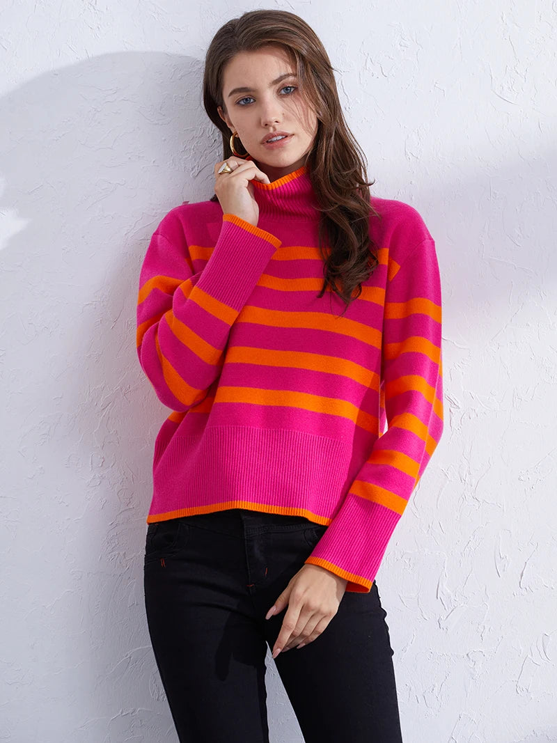 Women's Casual Striped Turtleneck Sweater Sweaters | Chuzko.com