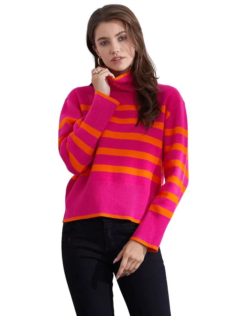 Women's Casual Striped Turtleneck Sweater Sweaters | Chuzko.com