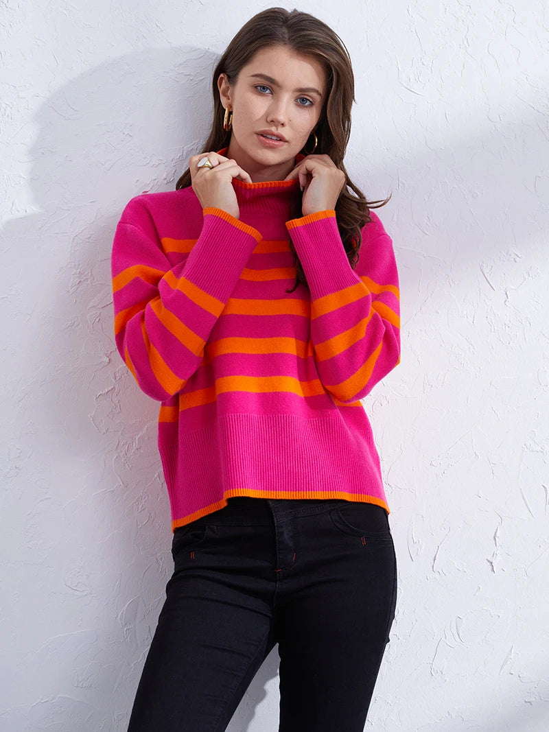 Women's Casual Striped Turtleneck Sweater Sweaters | Chuzko.com