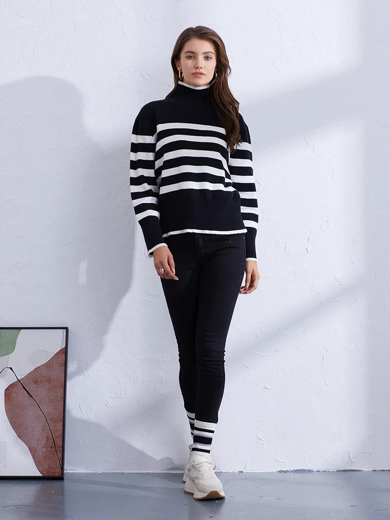 Women's Casual Striped Turtleneck Sweater Sweaters | Chuzko.com