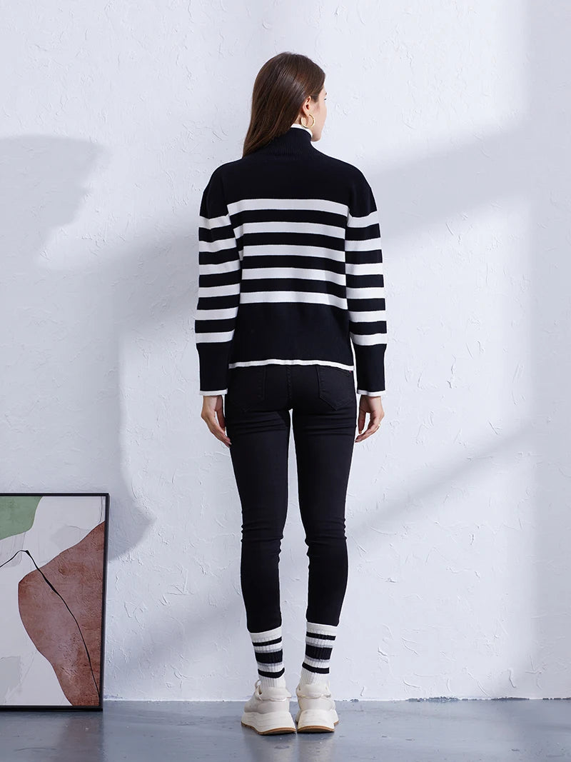 Women's Casual Striped Turtleneck Sweater Sweaters | Chuzko.com