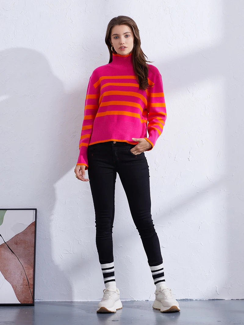 Women's Casual Striped Turtleneck Sweater Sweaters | Chuzko.com