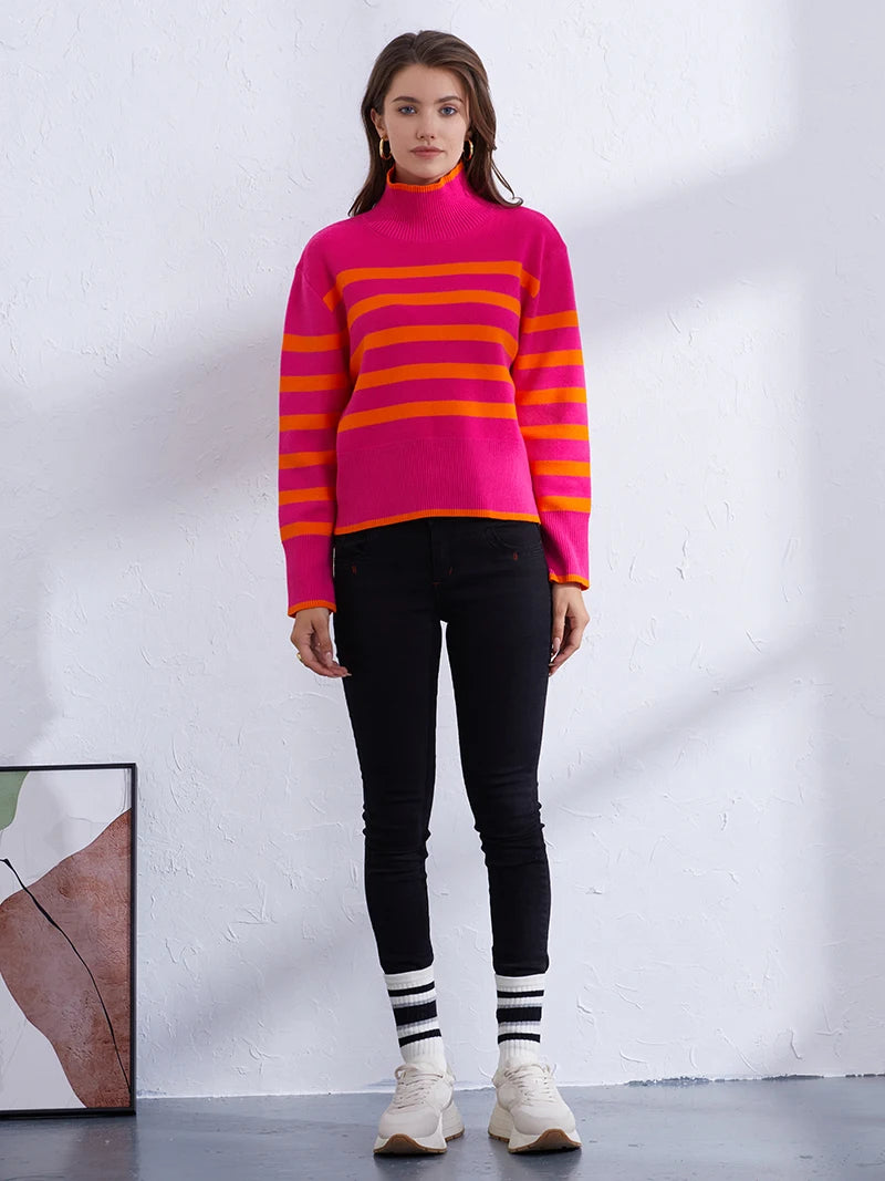 Women's Casual Striped Turtleneck Sweater Sweaters | Chuzko.com