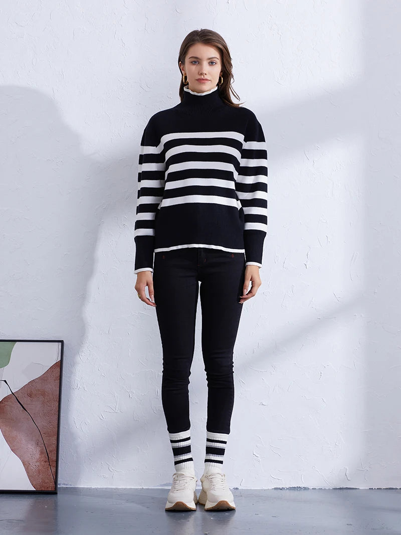 Women's Casual Striped Turtleneck Sweater Sweaters | Chuzko.com