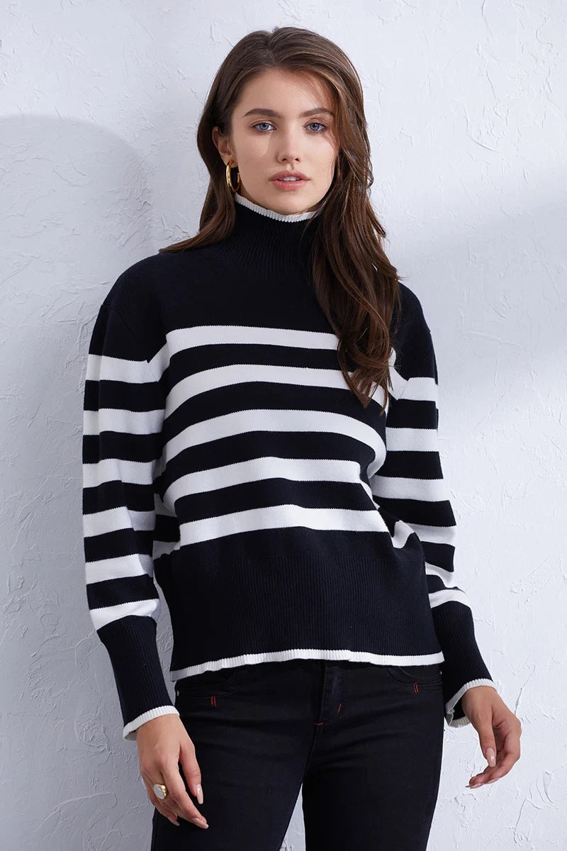 Women's Casual Striped Turtleneck Sweater Sweaters | Chuzko.com