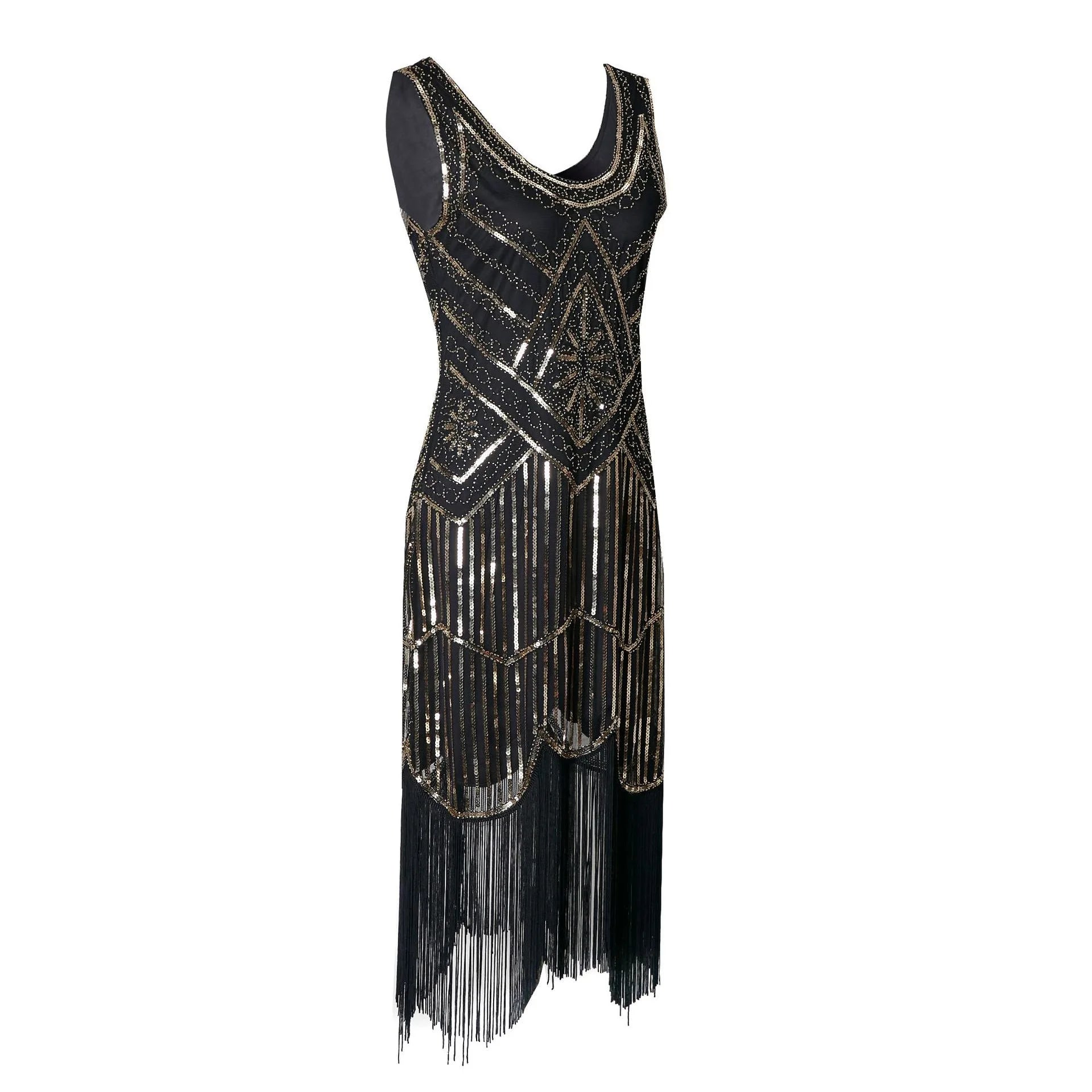 1920s Flapper Dress Great Gatsby Dress Black Sequin Party Dress | Chuzko.com