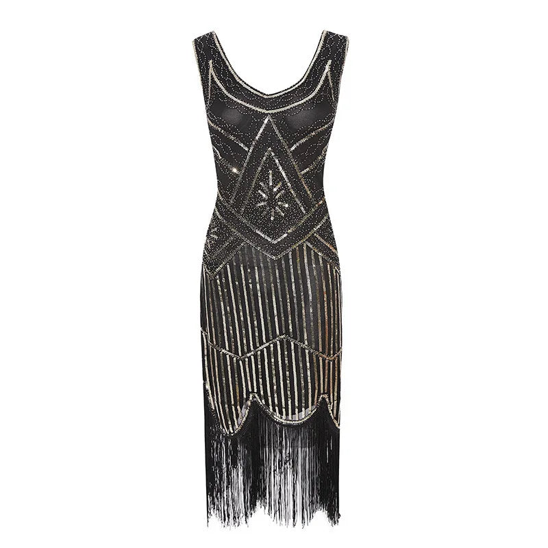 1920s Flapper Dress Great Gatsby Dress Black Sequin Party Dress | Chuzko.com