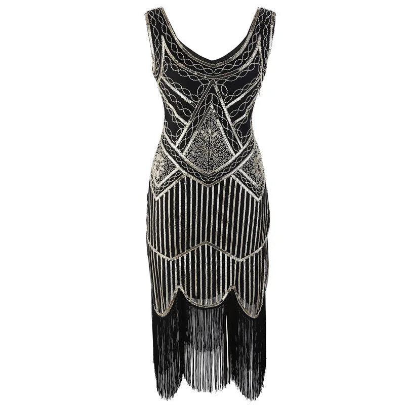 1920s Flapper Dress Great Gatsby Dress Black Sequin Party Dress | Chuzko.com