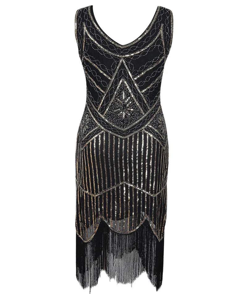 1920s Flapper Dress Great Gatsby Dress Black Sequin Party Dress | Chuzko.com