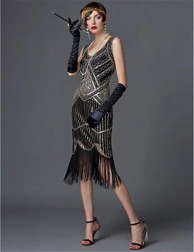 1920s Flapper Dress Great Gatsby Dress Black Sequin Party Dress | Chuzko.com