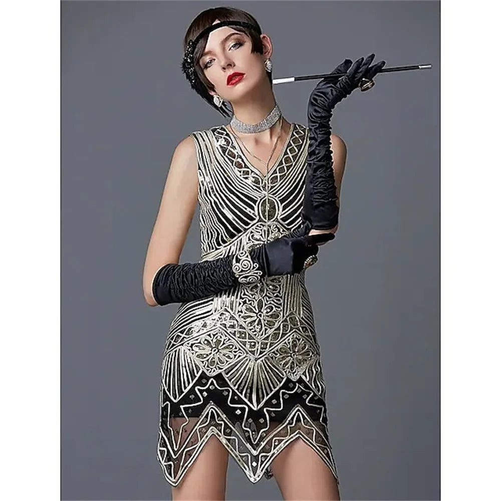 Retro 20s 1920s Flapper Dress Set! Sequined Tassel Fringe Dress | Chuzko.com