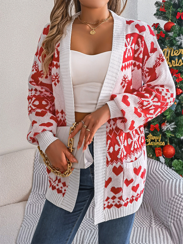 Reindeer Christmas Theme Long Sleeve Knit Cardigan Cardigans | Chuzko.com