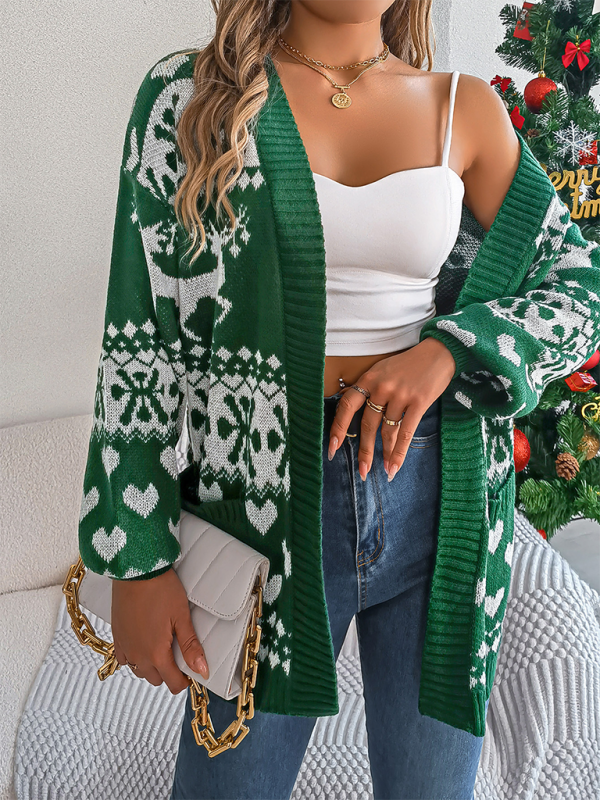 Reindeer Christmas Theme Long Sleeve Knit Cardigan Cardigans | Chuzko.com