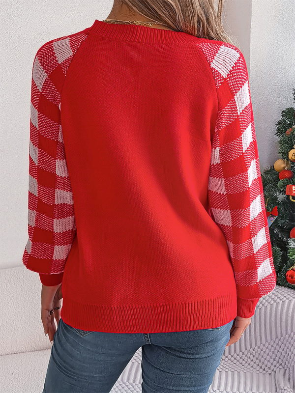 Christmas Reindeer Knit Sweater - Plaid Long Sleeves Christmas | Chuzko.com