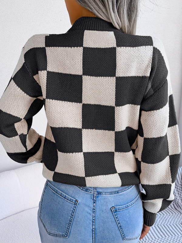 Yin-Yang Checkerboard Knits – Long Sleeve Sweaters Sweaters | Chuzko.com