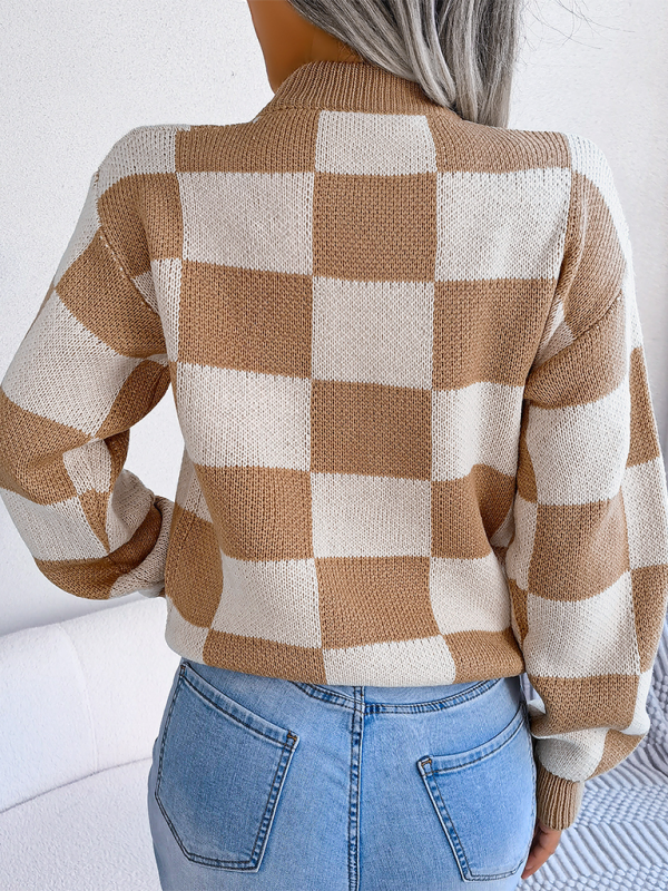 Yin-Yang Checkerboard Knits – Long Sleeve Sweaters Sweaters | Chuzko.com