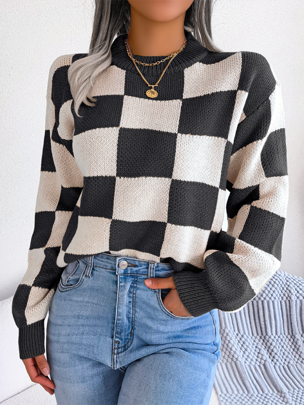 Yin-Yang Checkerboard Knits – Long Sleeve Sweaters Sweaters | Chuzko.com