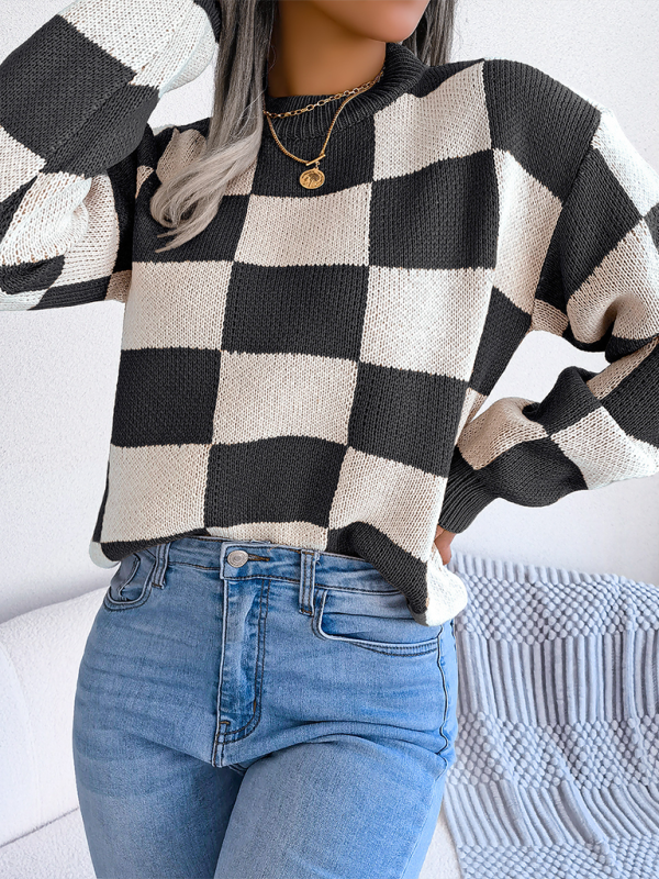 Yin-Yang Checkerboard Knits – Long Sleeve Sweaters Sweaters | Chuzko.com