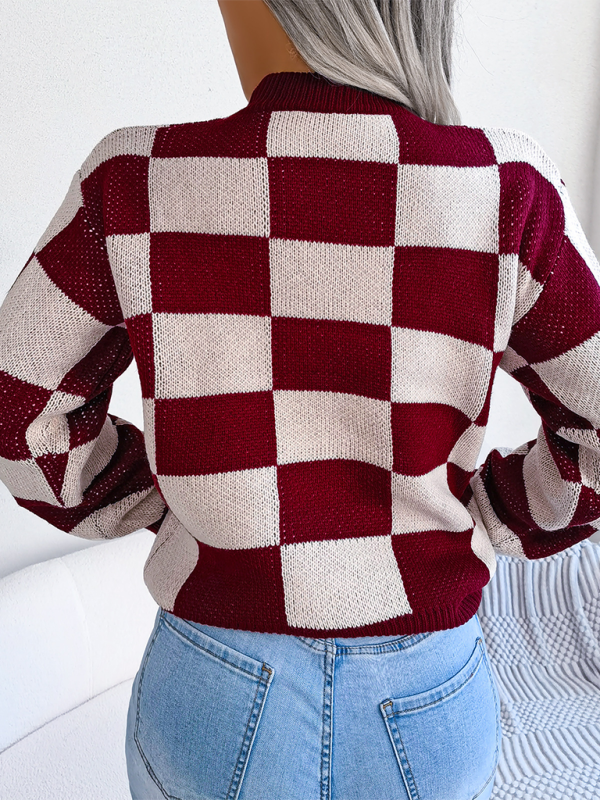 Yin-Yang Checkerboard Knits – Long Sleeve Sweaters Sweaters | Chuzko.com