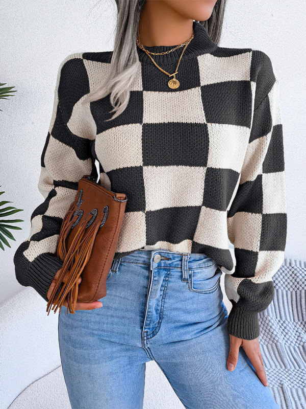 Yin-Yang Checkerboard Knits – Long Sleeve Sweaters Sweaters | Chuzko.com