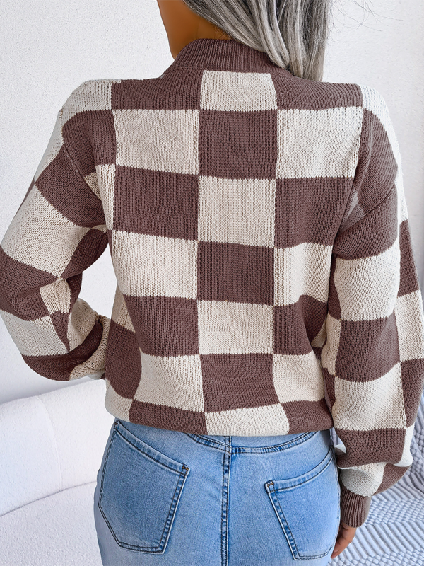 Yin-Yang Checkerboard Knits – Long Sleeve Sweaters Sweaters | Chuzko.com